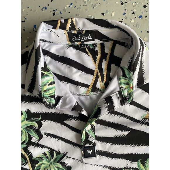 Bad Birdie Polo Mens Medium Golf Shirt Stretch Active Short Sleeve Palm Trees - Picture 2 of 2